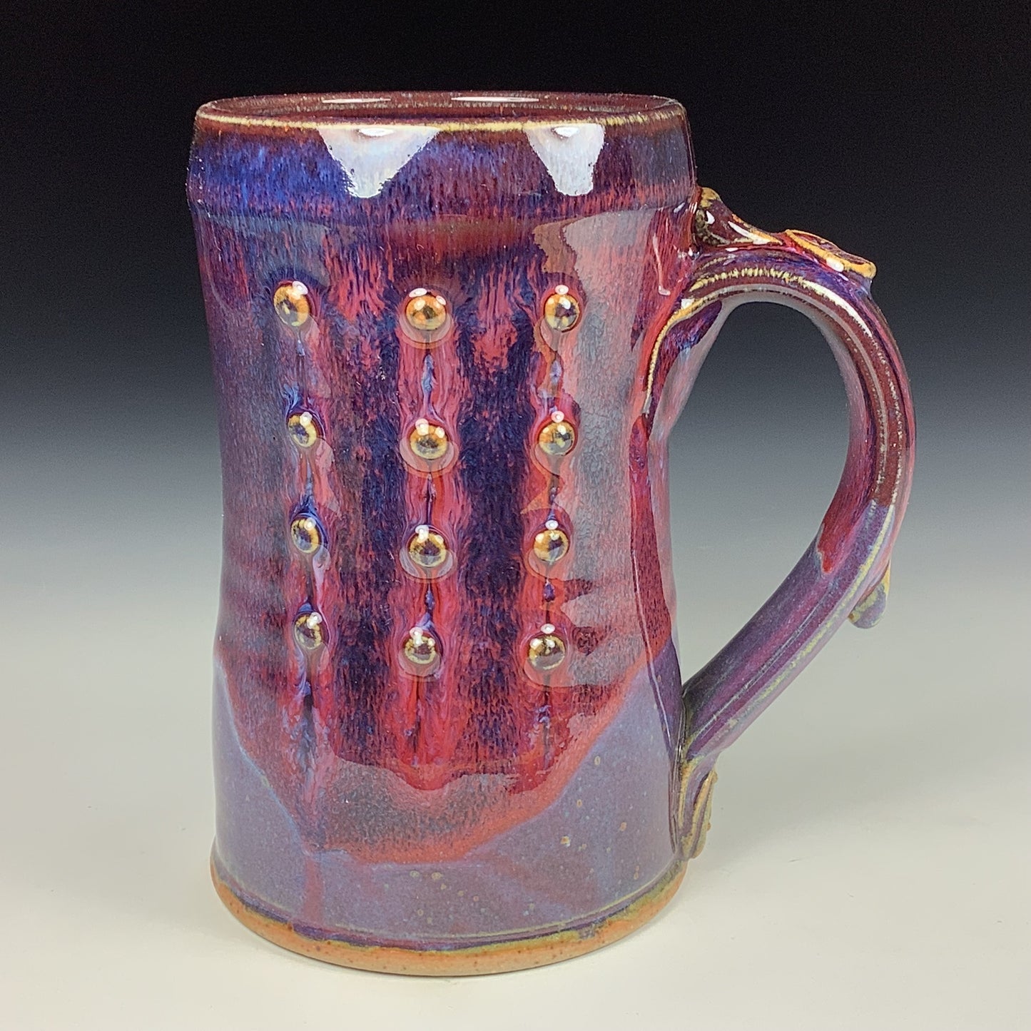 Handmade ceramic mugs stoneware coffee mugs pottery tea mugs stoneware drinkware - red purple bamboo slip trail bump mug 3628