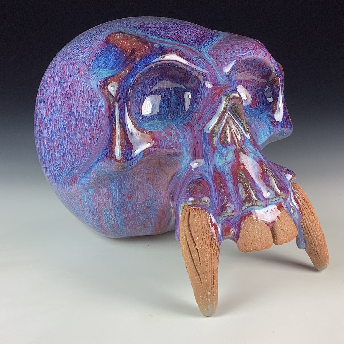 Handmade Purple Ceramic Stoneware Pottery Skull
