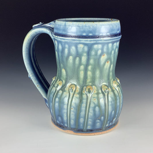 Handmade Stoneware Coffee Mug: Ash Blue Glaze, Slip-Dotted