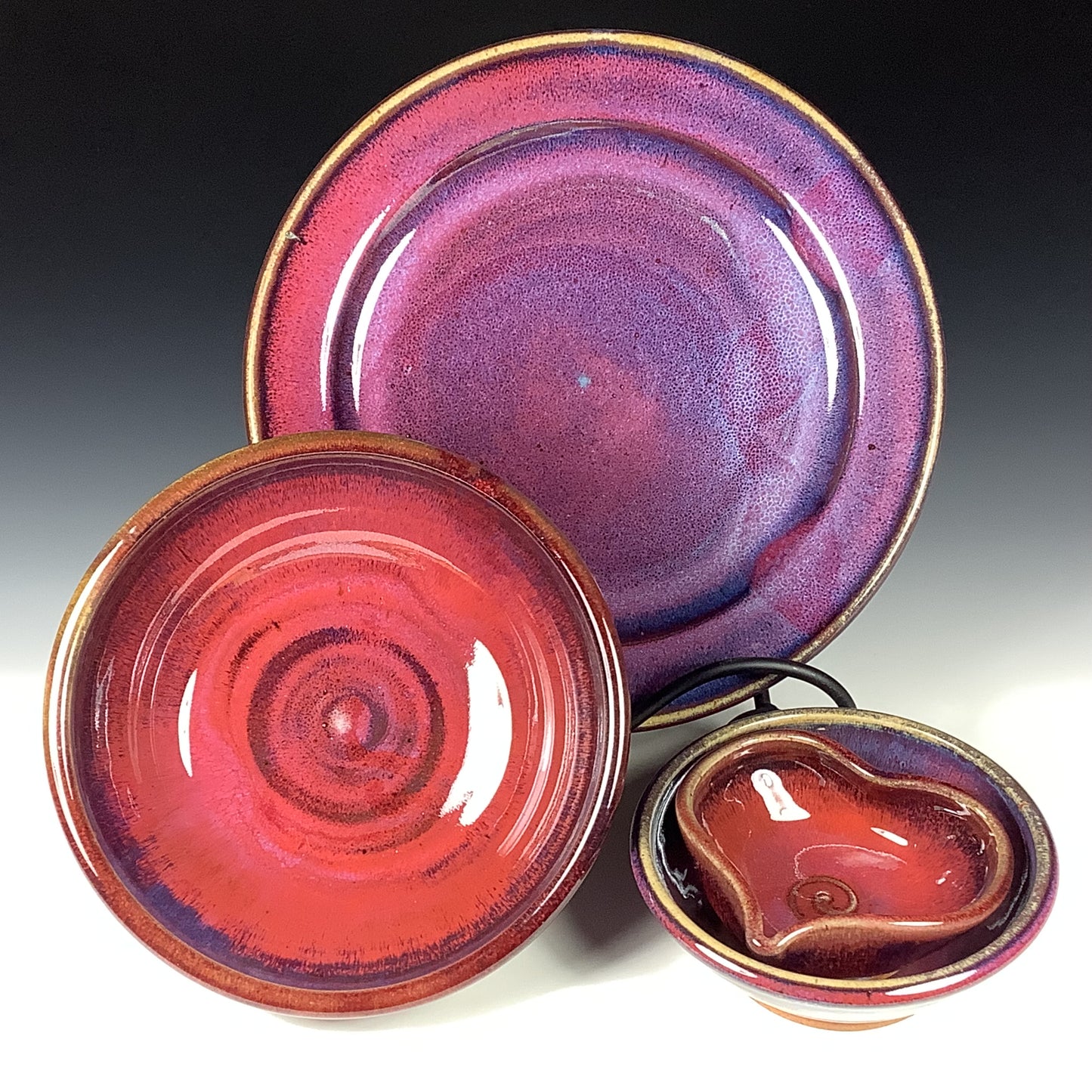 Handmade Stoneware Pottery Plate Setting - Purple Red Glaze