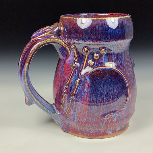 Handmade ceramic mugs stoneware coffee mug pottery tea mugs stoneware drinkware - purple red slip trail dot bamboo item 3851