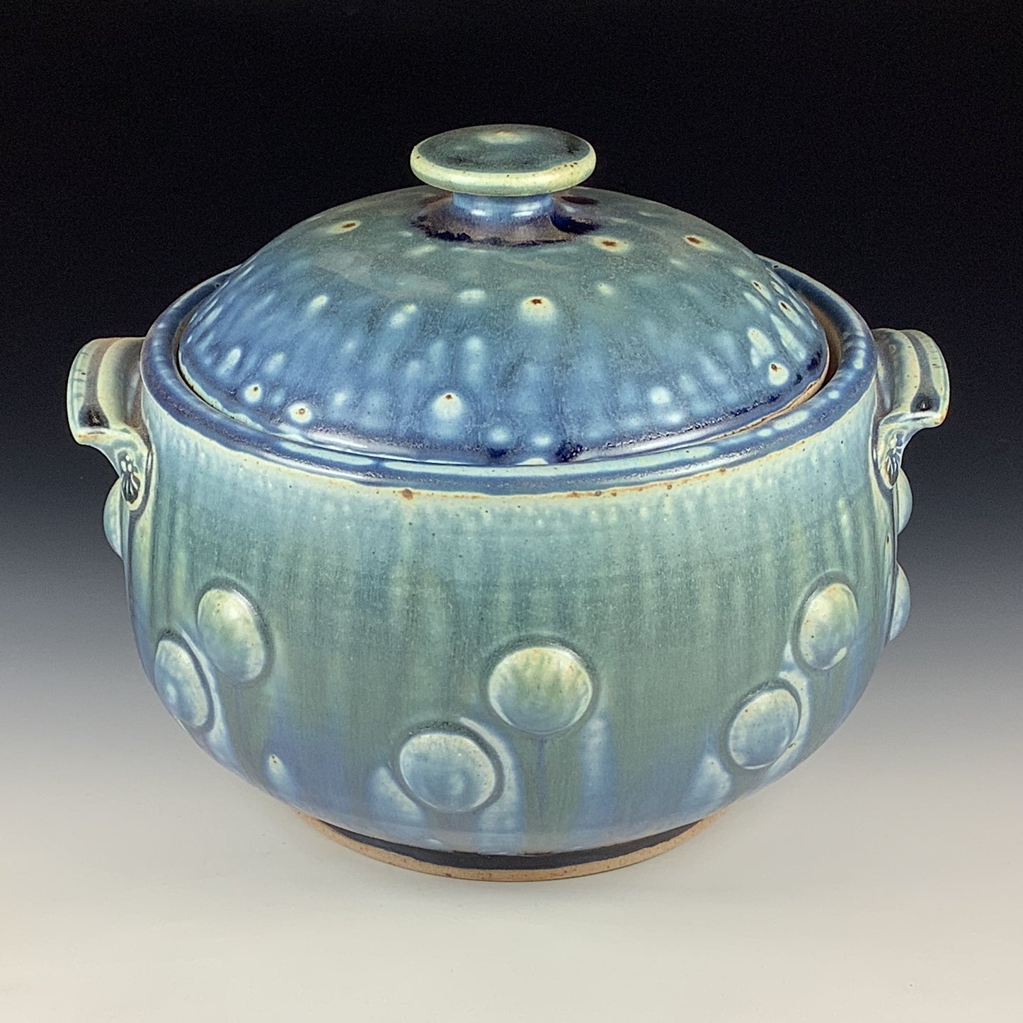 Handmade Stoneware Lidded Vessel: Ash Blue Bump Jar