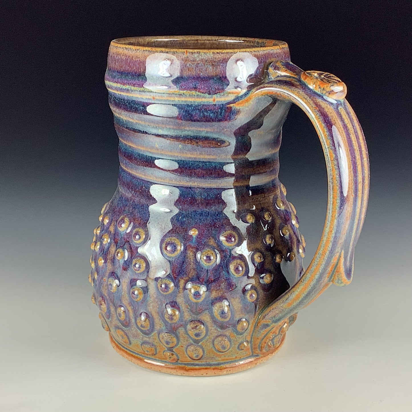 Handmade Stoneware Coffee Mug: Purple Glaze, Slip-Dotted