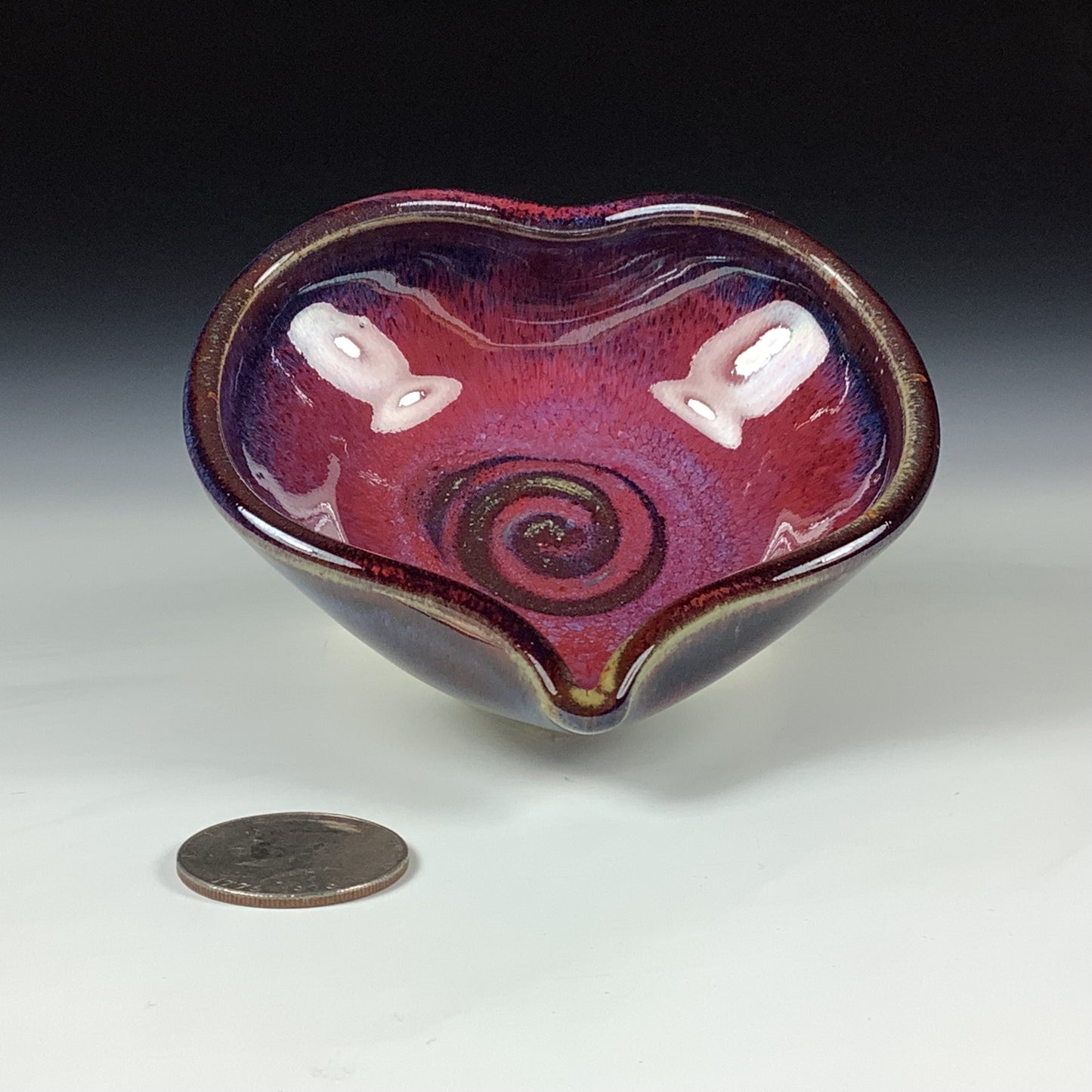 Handmade Ceramic Heart-Shaped Bowl, Red Purple Glaze - Item 4039