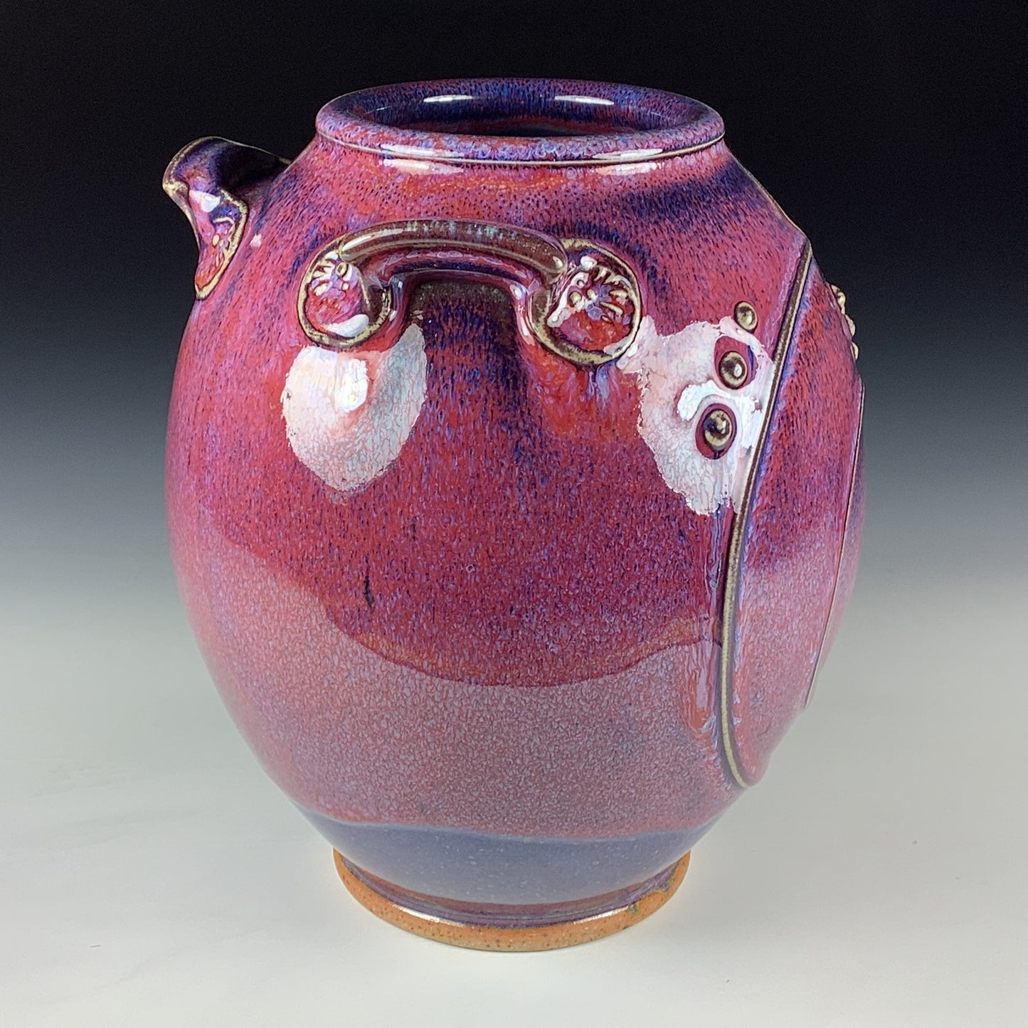 Handmade Stoneware Pottery Slip Trail Bamboo Purple Red Glaze Vase - Item 4091