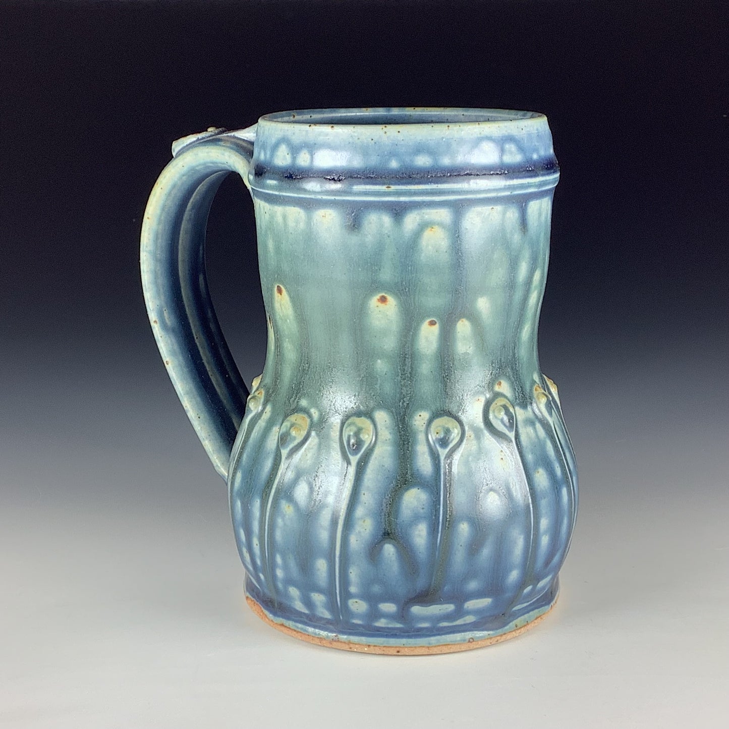 Handmade Stoneware Coffee Mug: Ash Blue Glaze, Slip-Dotted