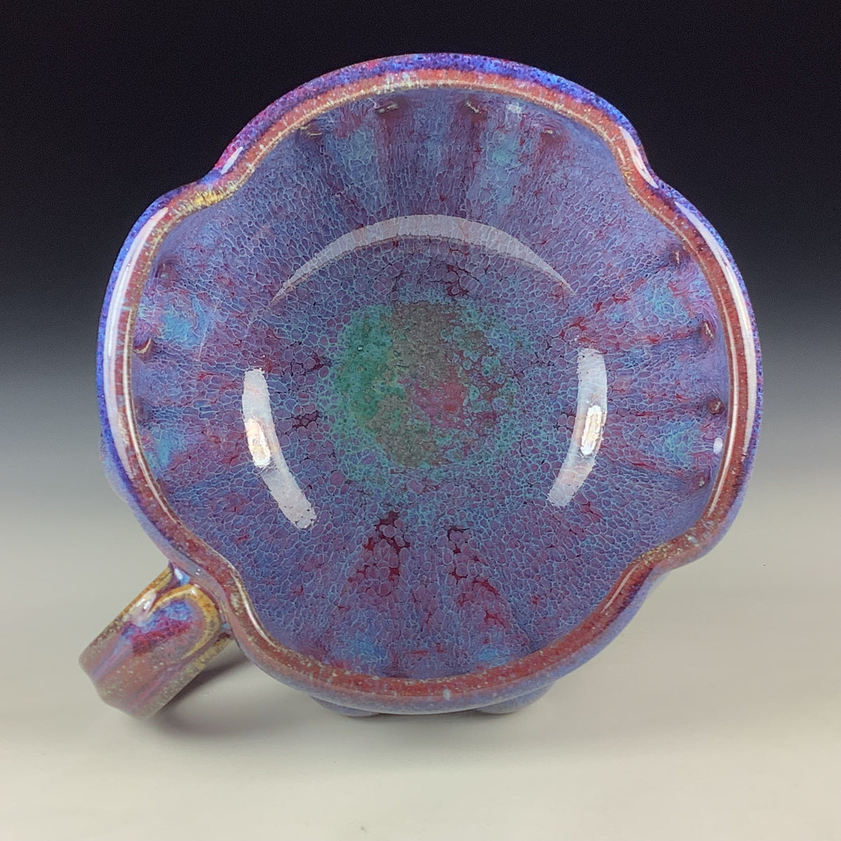 Handmade Ceramic Pottery Bowl with Handle, Red Purple Bump Glaze