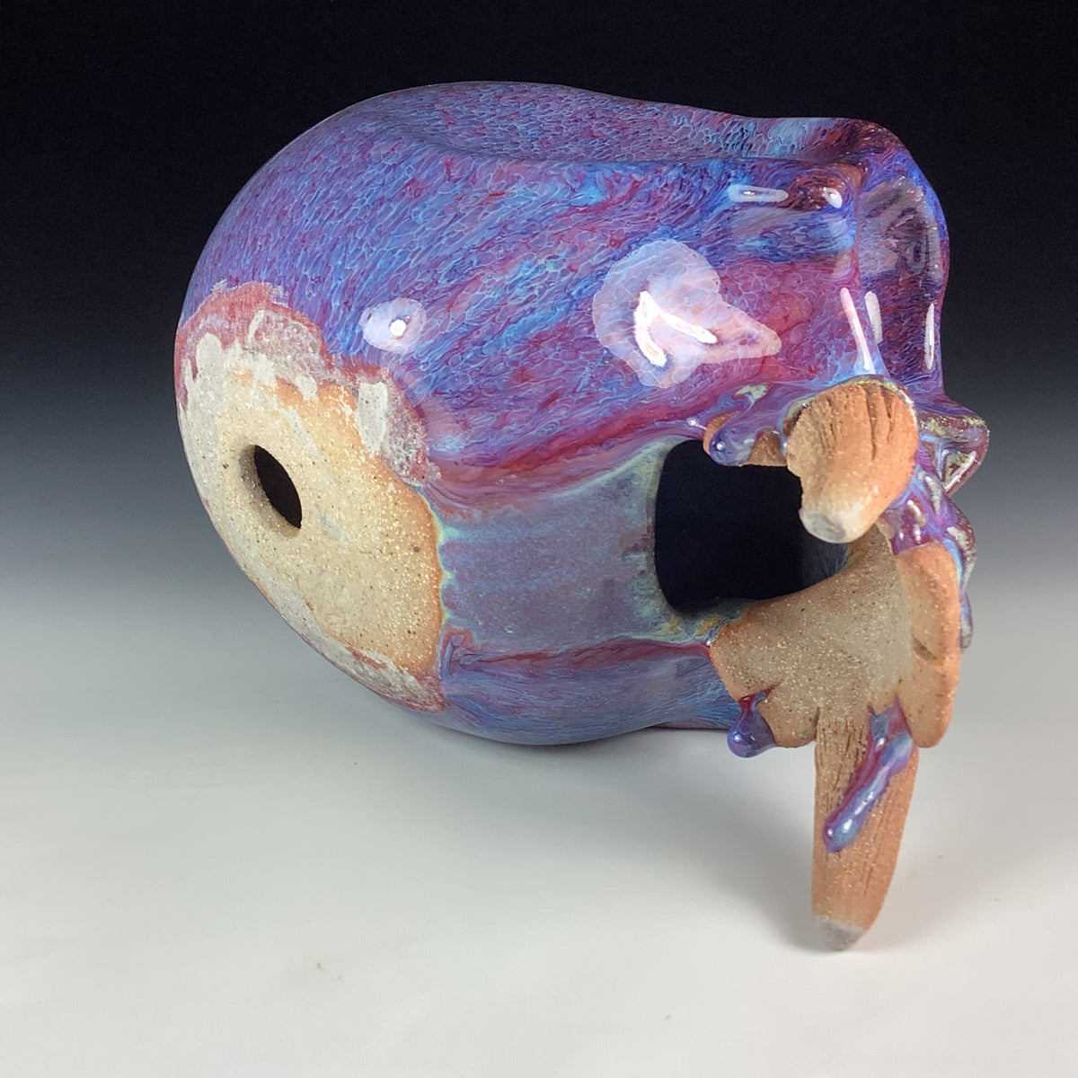 Handmade Purple Ceramic Stoneware Pottery Skull