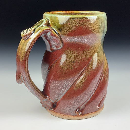 Handmade ceramic mugs stoneware coffee mugs pottery tea mugs stoneware drinkware - Iron red with white ash twisted mug 3764
