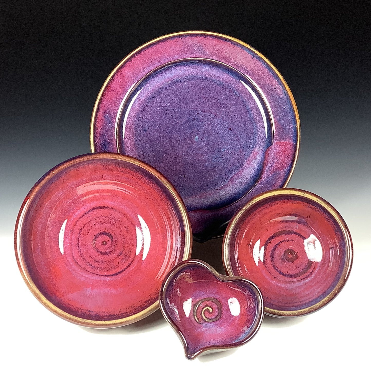 Handmade Stoneware Pottery Plate Setting - Purple Red Glaze