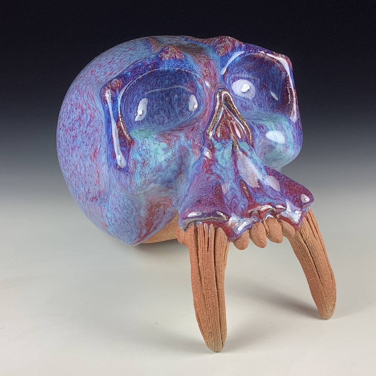 Handmade Purple Ceramic Stoneware Pottery Skull
