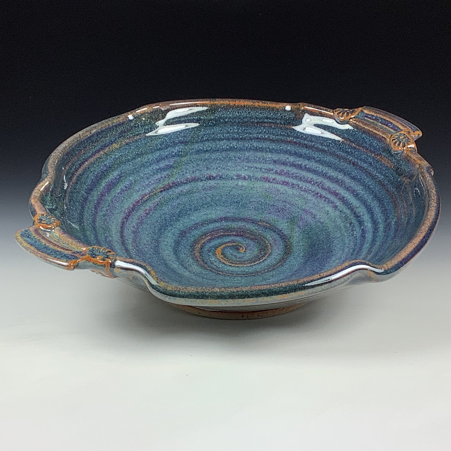 Handmade Stoneware Pottery Large Blue Glazed Serving Platter with Handles