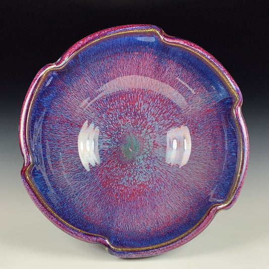 Handmade ceramic artisanal pottery bowls dinnerware stoneware serving bowls centerpiece - Medium purple scalloped rim serving bowl 3833
