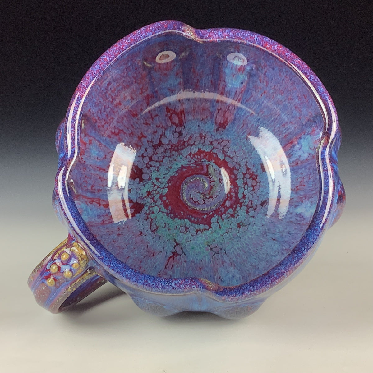 Handmade Ceramic Pottery Bowl with Handle, Red Purple Bump Glaze