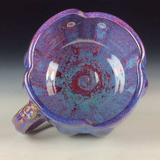Handmade Ceramic Pottery Bowl with Handle, Red Purple Bump Glaze