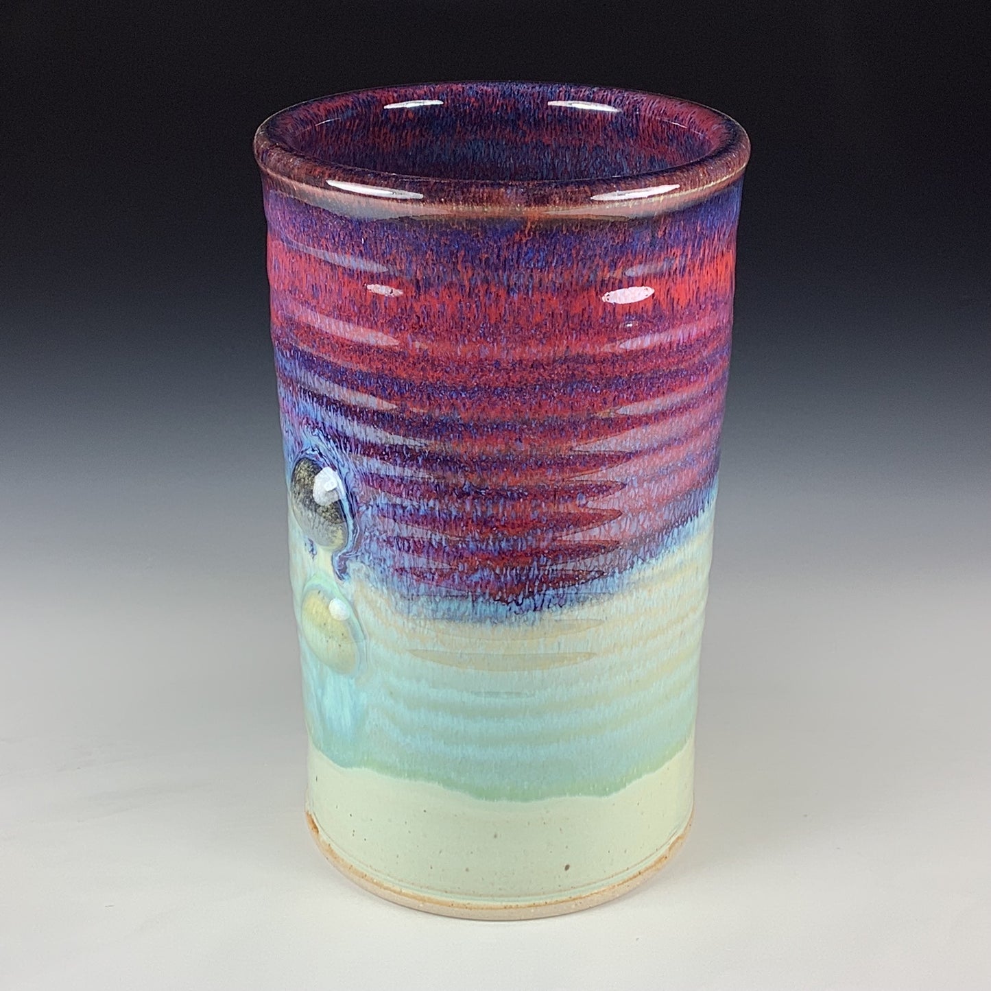 Handmade Stoneware Utensil Holder: Purple Red Flashed Glaze Bump Pottery Vase - Item 4107