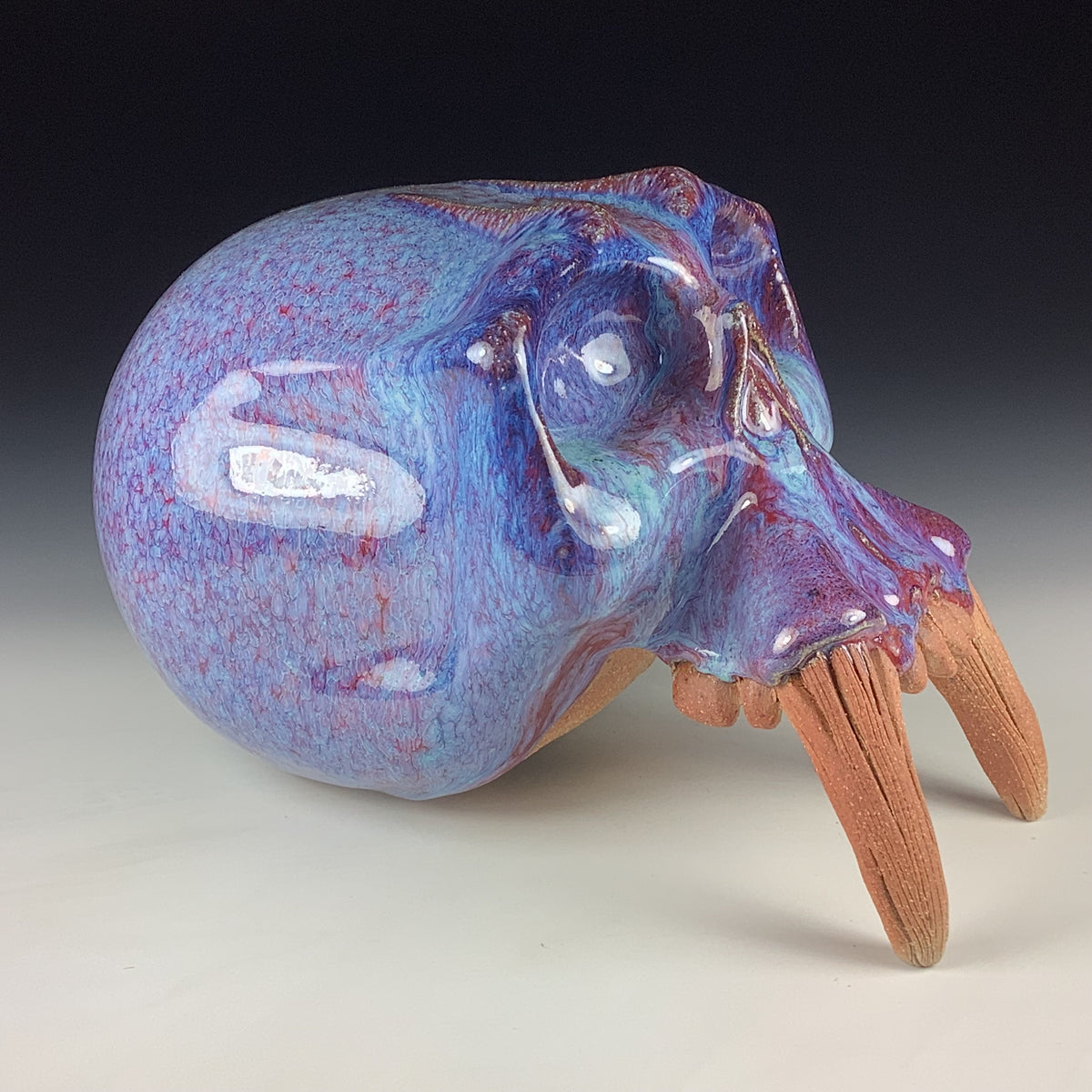 Handmade Purple Ceramic Stoneware Pottery Skull