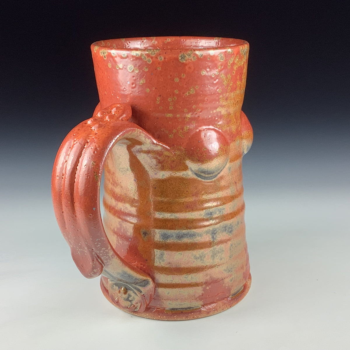 Handmade Stoneware Coffee Mug: Shino Orange Glaze, Bump Pottery Tea Mug