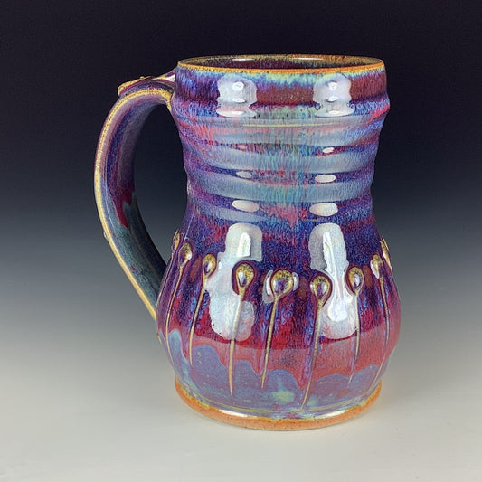 Handmade Stoneware Coffee Mug: Purple Red Glaze, Slip-Dotted