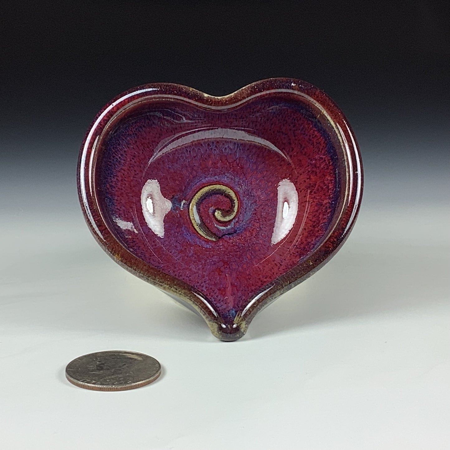 Handmade Ceramic Heart-Shaped Bowl, Red Purple Glaze - Item 4041