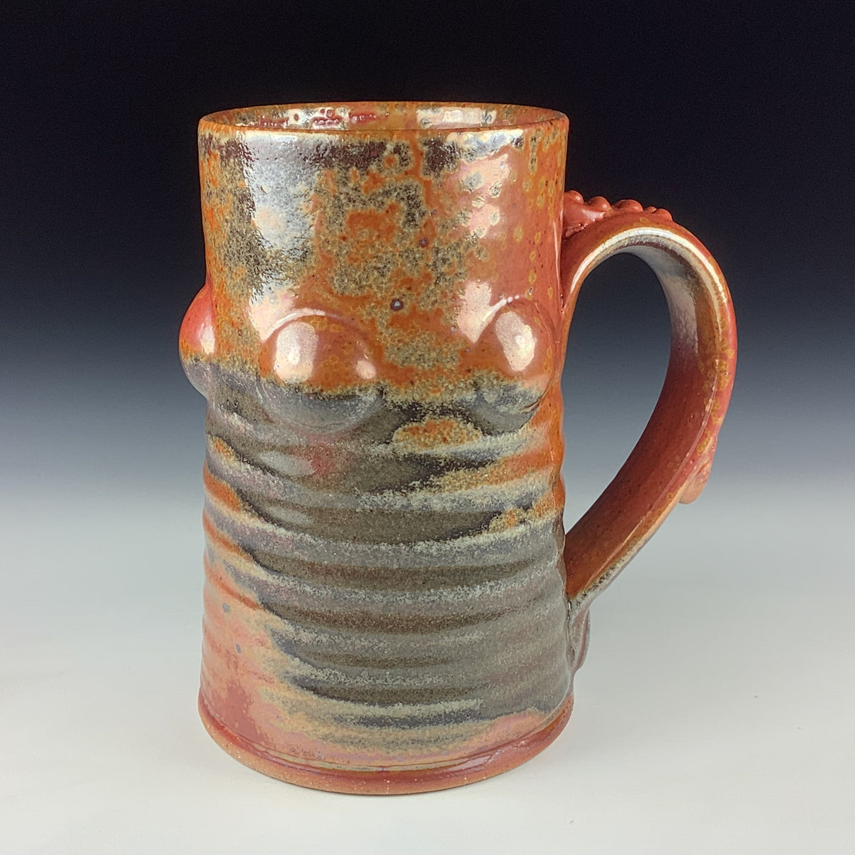 Handmade Stoneware Coffee Mug: Shino Orange Glaze, Bump Pottery Tea Mug