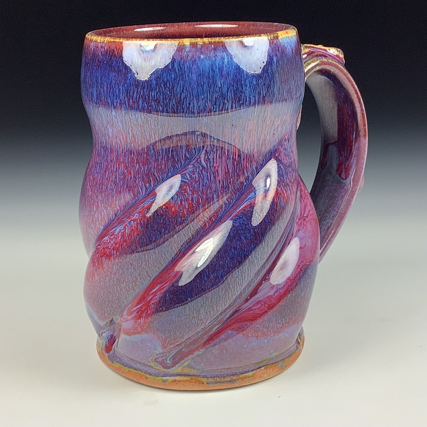 Handmade ceramic mugs stoneware coffee mugs pottery tea mugs stoneware drinkware - purple red twisty mug 3776