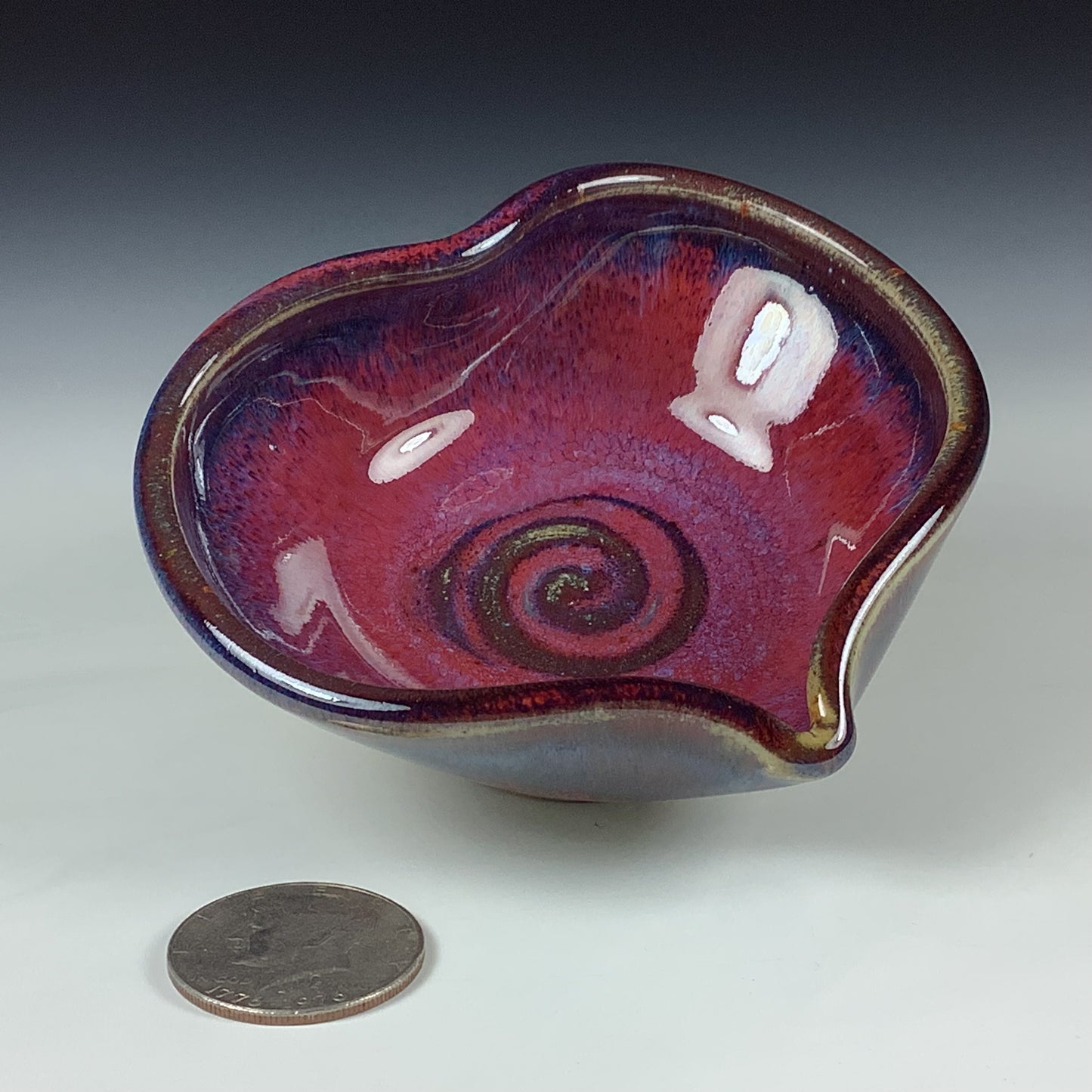 Handmade Ceramic Heart-Shaped Bowl, Red Purple Glaze - Item 4039