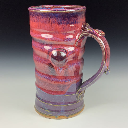 Handmade ceramic mugs large stoneware mugs coffee mugs pottery drinkware - red throwing line bump mug 3671