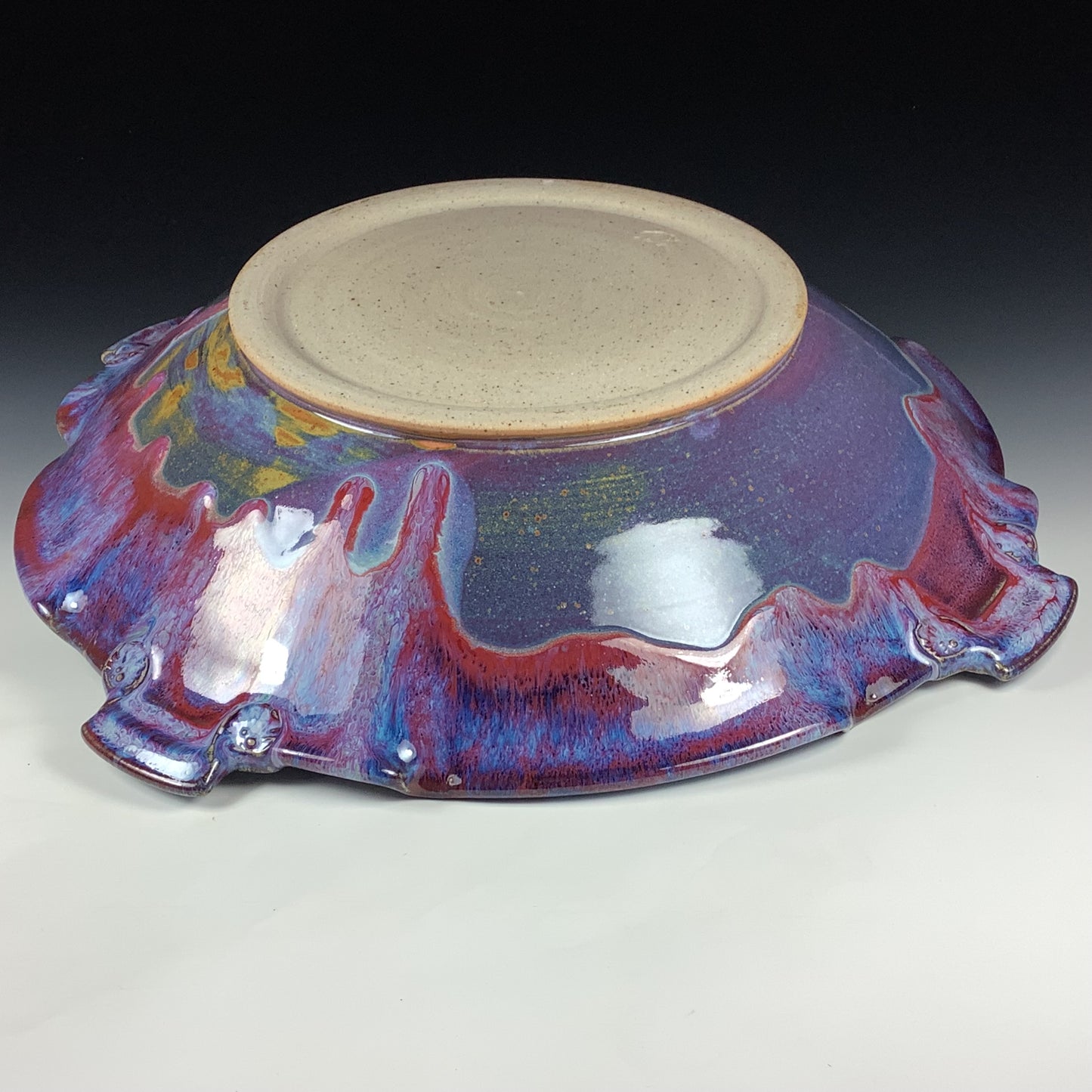 Handmade Stoneware Pottery Large Purple Glazed Serving Platter with Handles