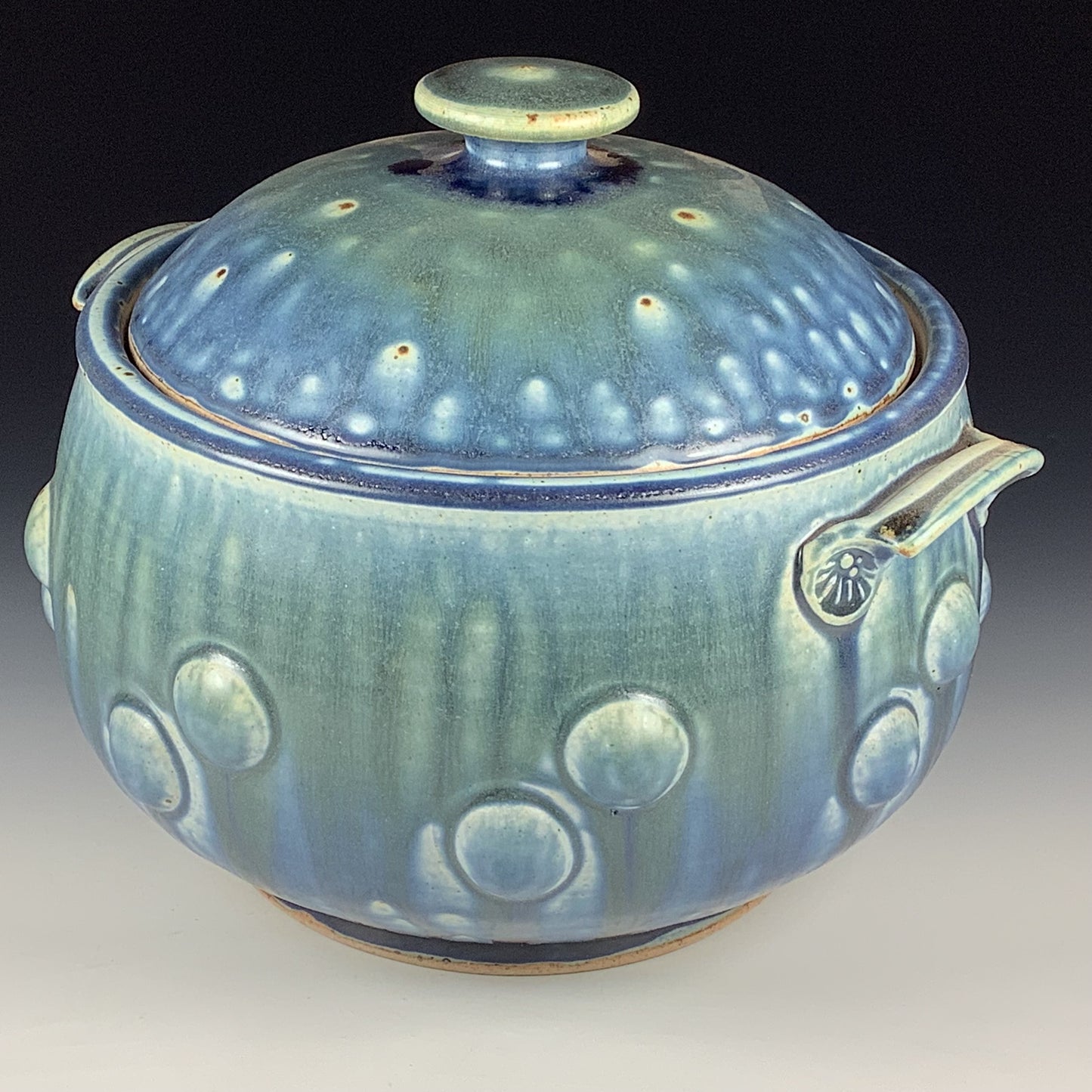 Handmade Stoneware Lidded Vessel: Ash Blue Bump Jar