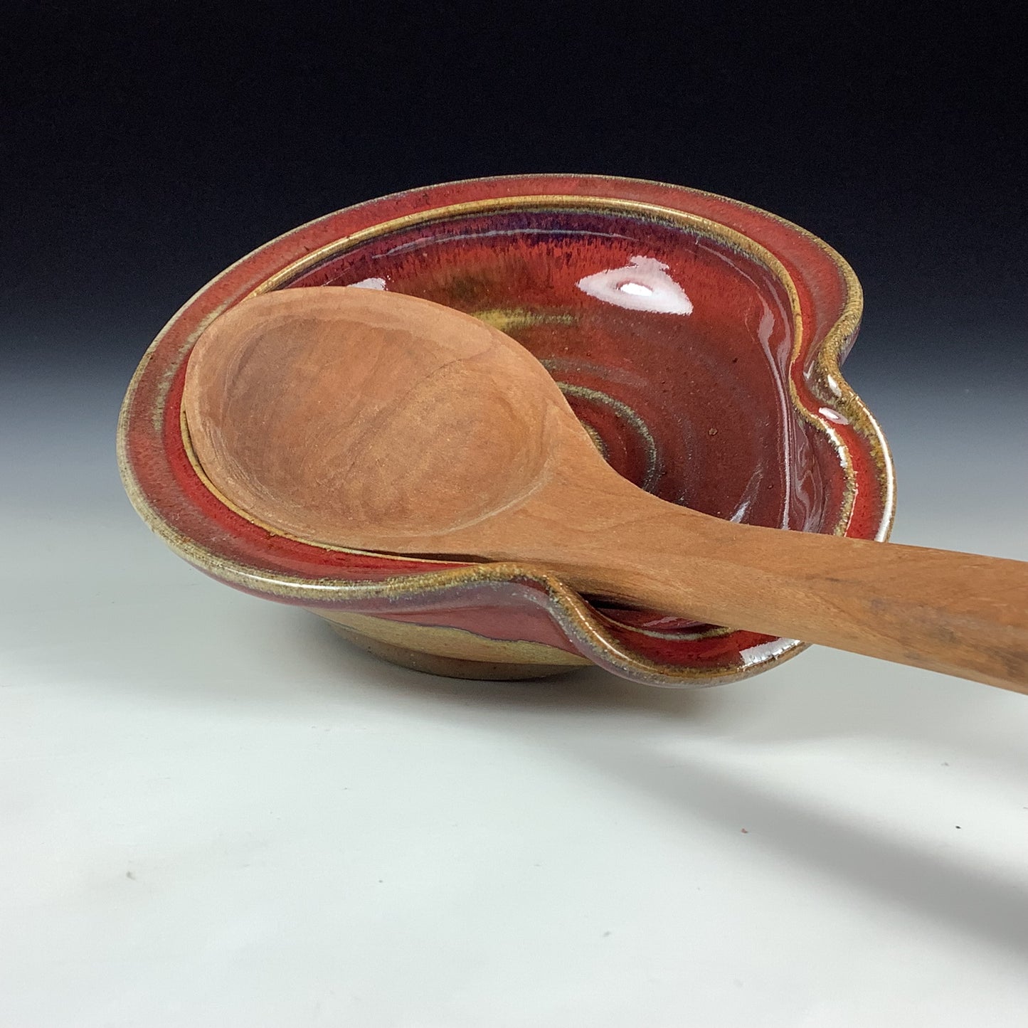 Handmade Ceramic Spoon Rest: Red Glaze, Spiral
