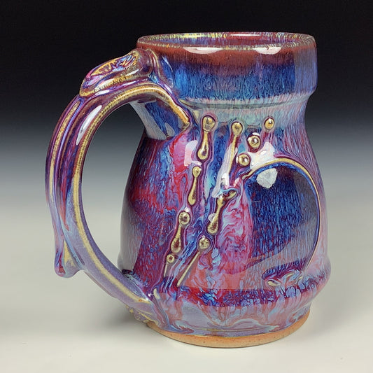Handmade ceramic mugs stoneware coffee mugs pottery tea mugs stoneware drinkware - purple red slip trail dots item 3854