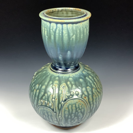 Handmade Ceramic Stoneware Pottery Centerpiece Vase - Ash Blue Bamboo