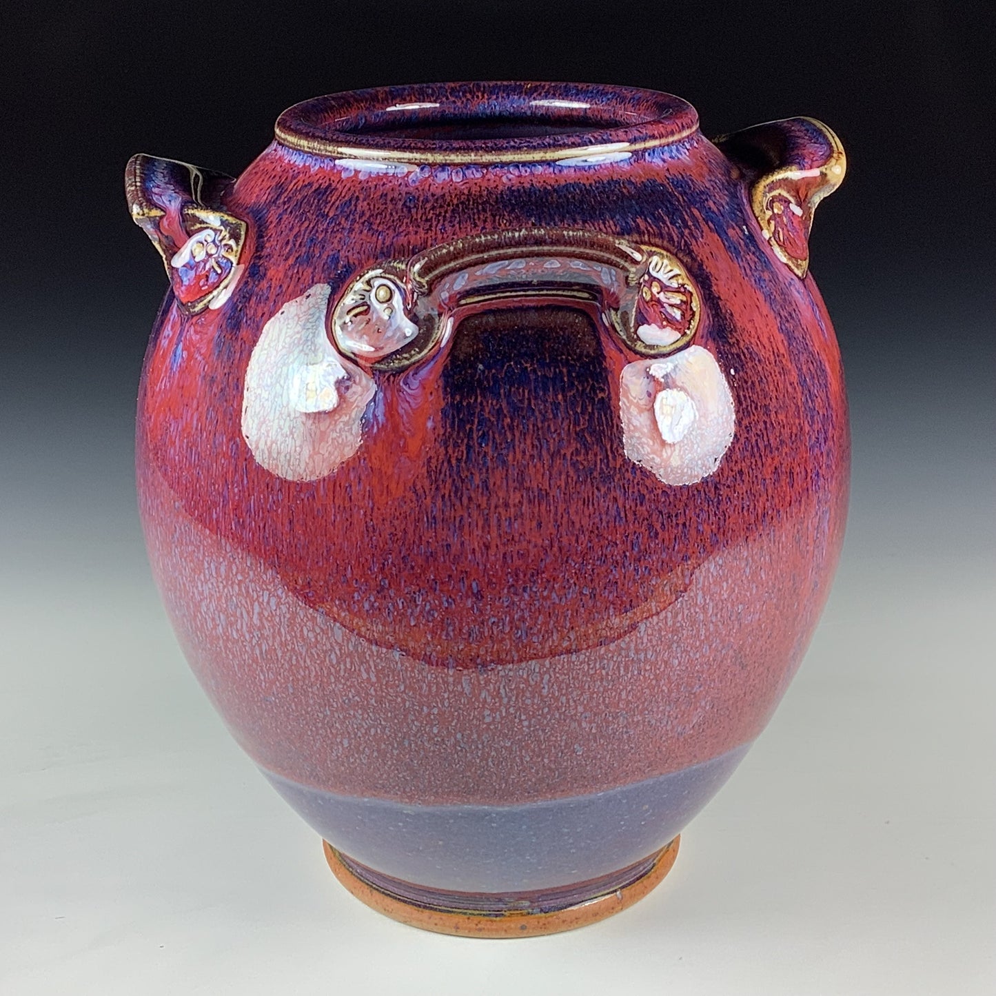 Handmade Stoneware Pottery Slip Trail Bamboo Purple Red Glaze Vase - Item 4094