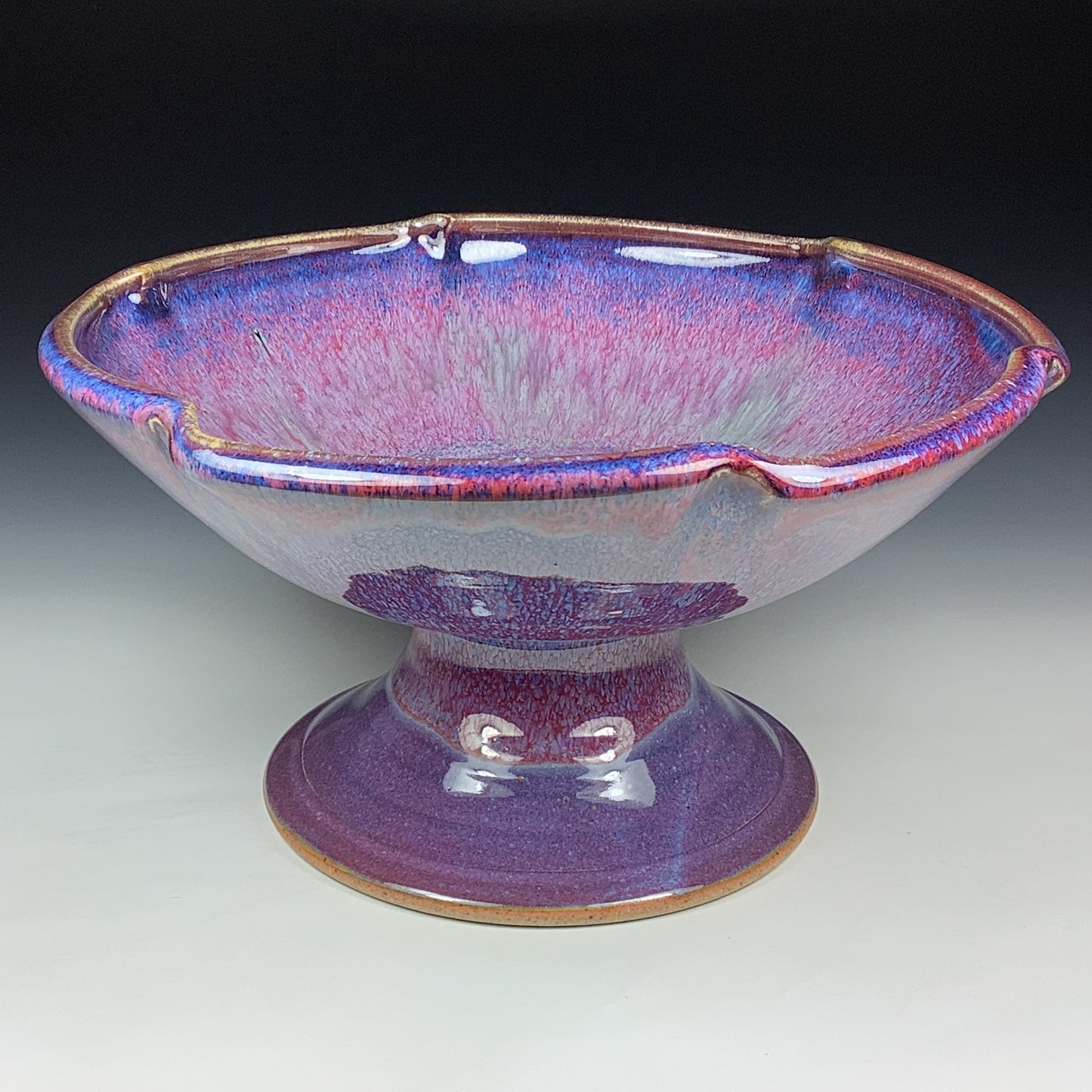 Handmade Ceramic Pedestal Serving Bowl: Purple Glaze  - Item 3996