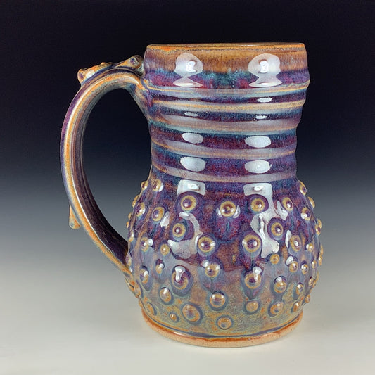 Handmade Stoneware Coffee Mug: Purple Glaze, Slip-Dotted