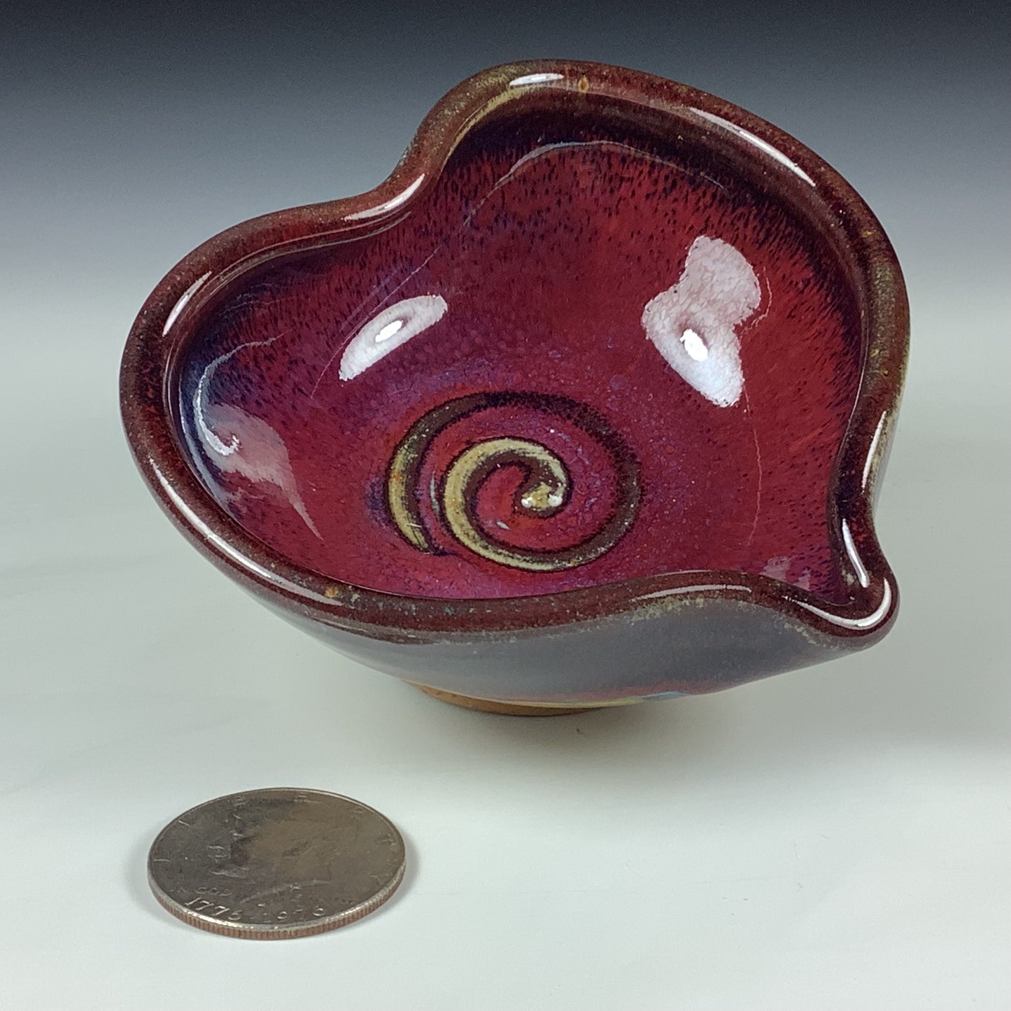 Handmade Ceramic Heart-Shaped Bowl, Red Glaze - Item 4036