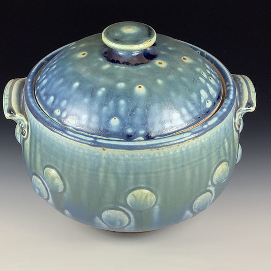 Handmade Stoneware Lidded Vessel: Ash Blue Bump Jar