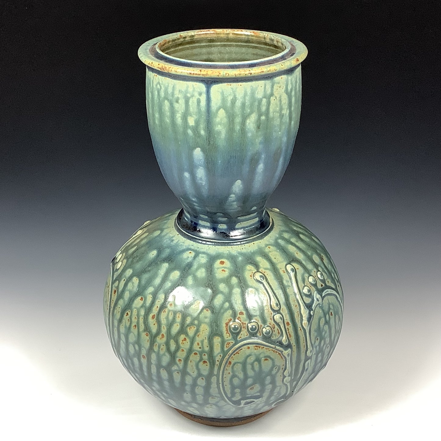 Handmade Ceramic Stoneware Pottery Centerpiece Vase - Ash Blue Bamboo