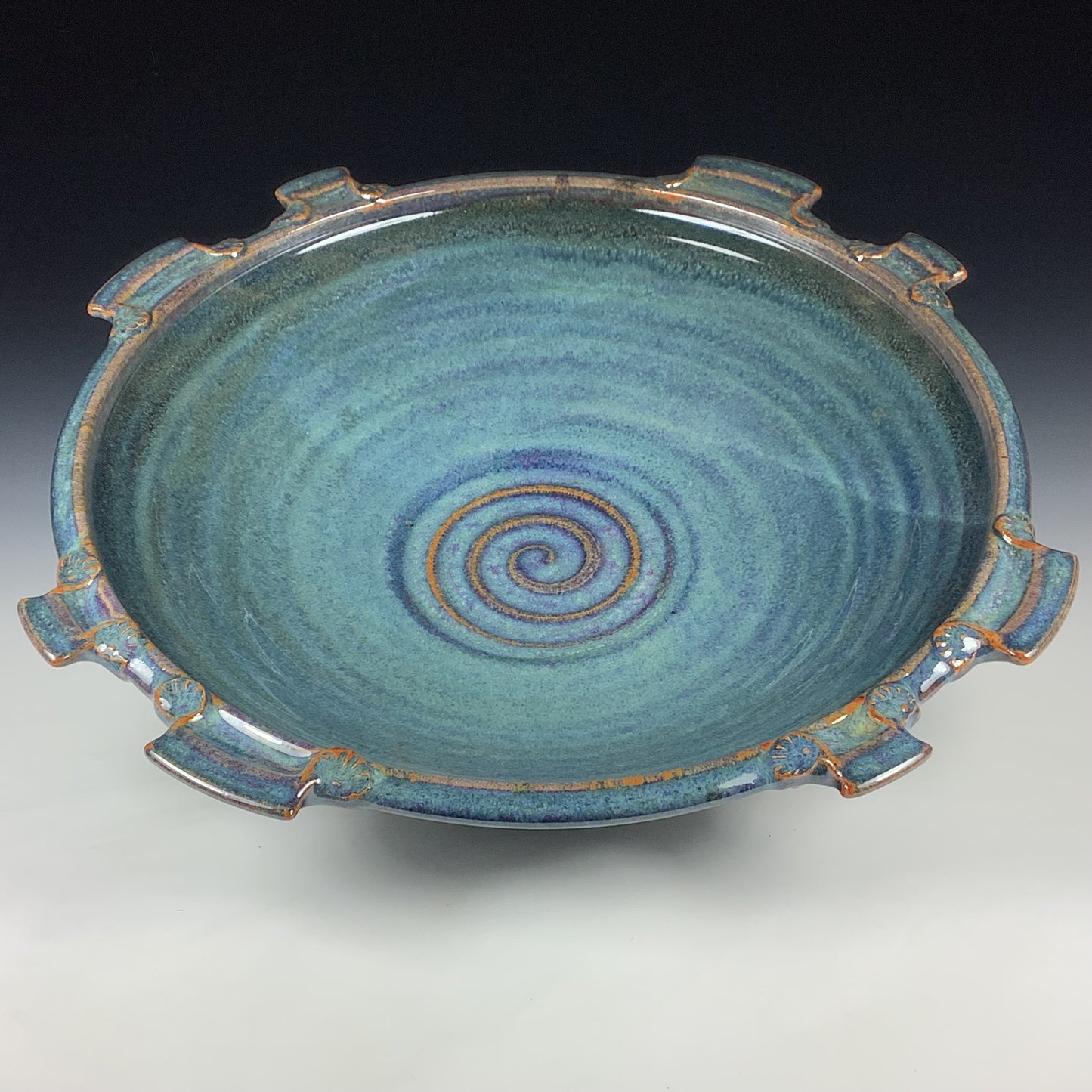 Handmade Stoneware Pottery Large Blue Glazed Serving Platter with Handles