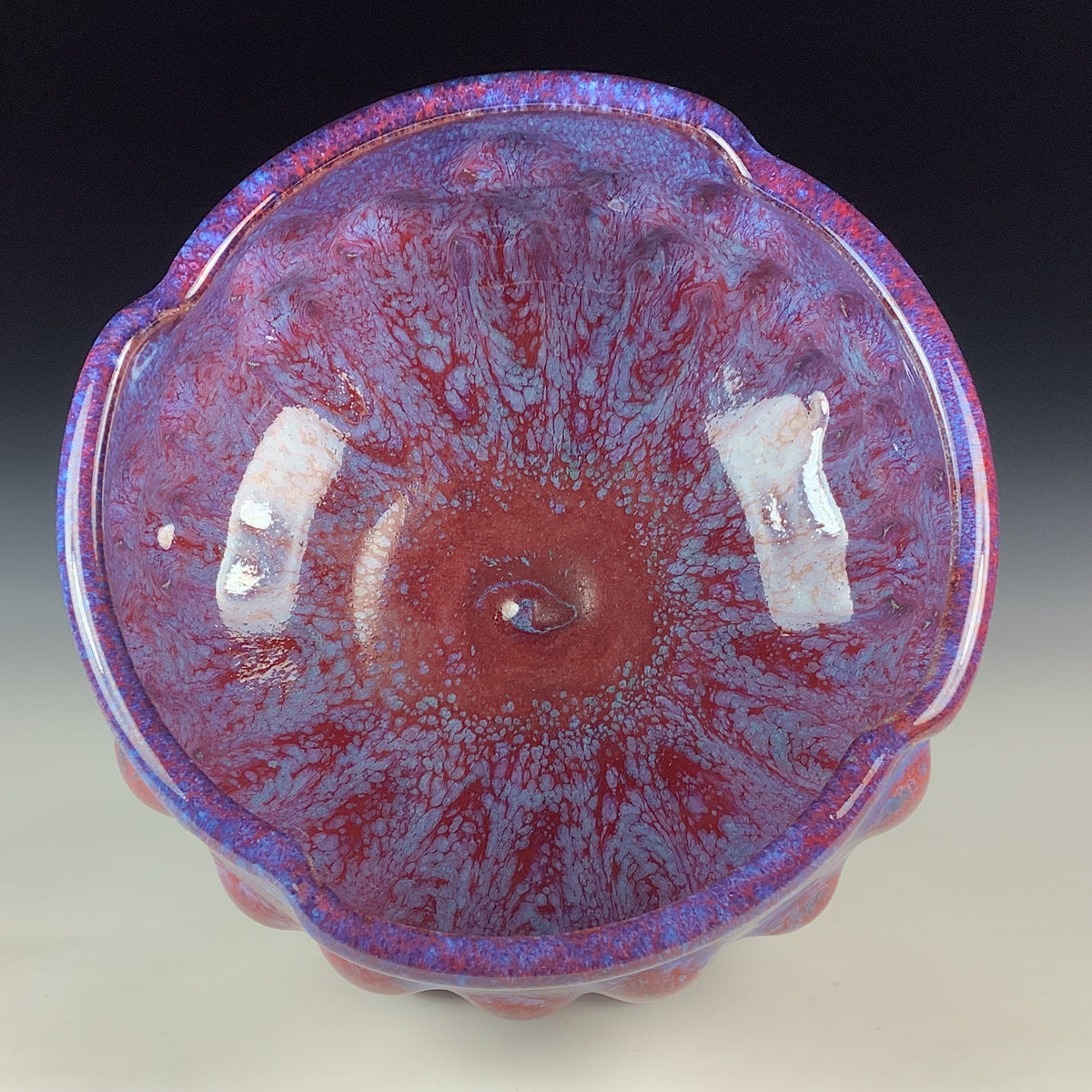 Handmade Ceramic Stoneware Pottery Serving Bowl or Centerpiece - Small Red Purple Bump Glaze