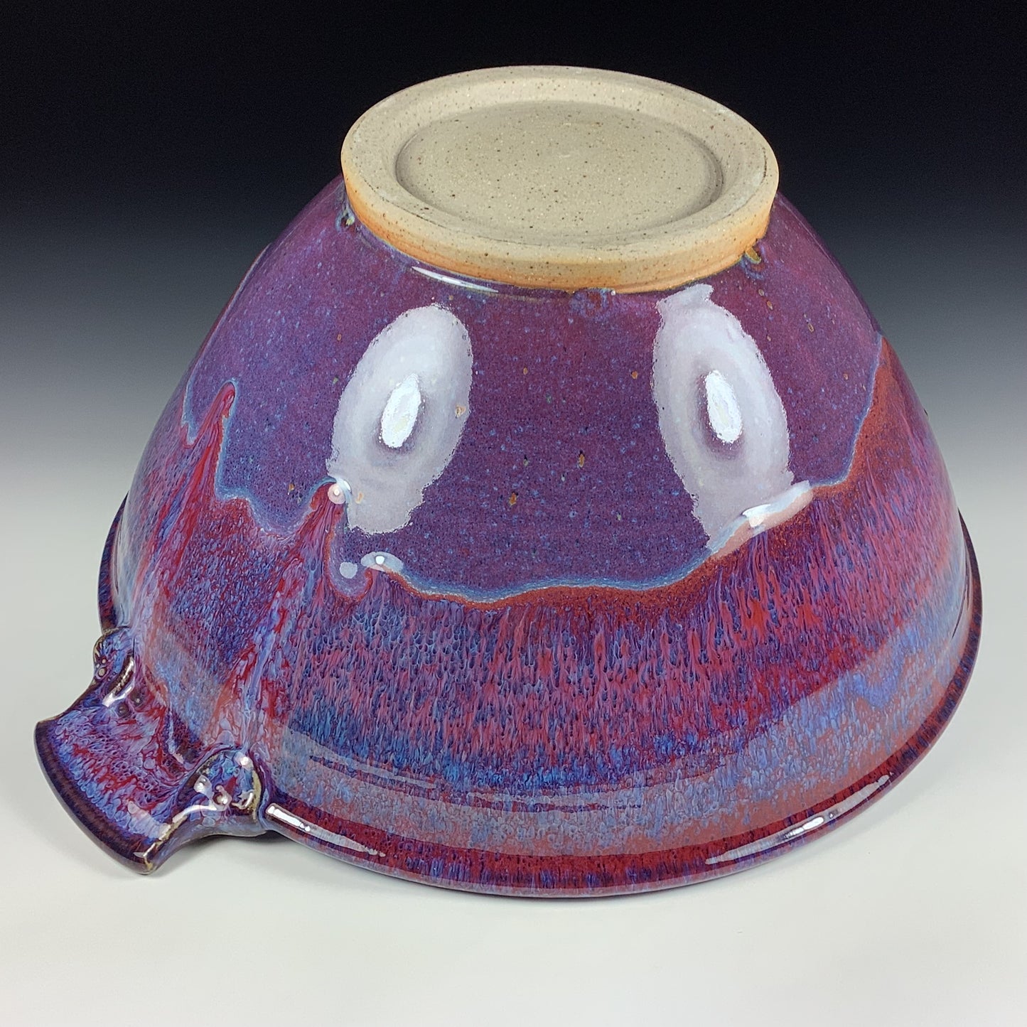 Handmade Large Red Purple Glazed with Handles Stoneware Serving Bowl: Artisan Pottery Centerpiece - item 3936