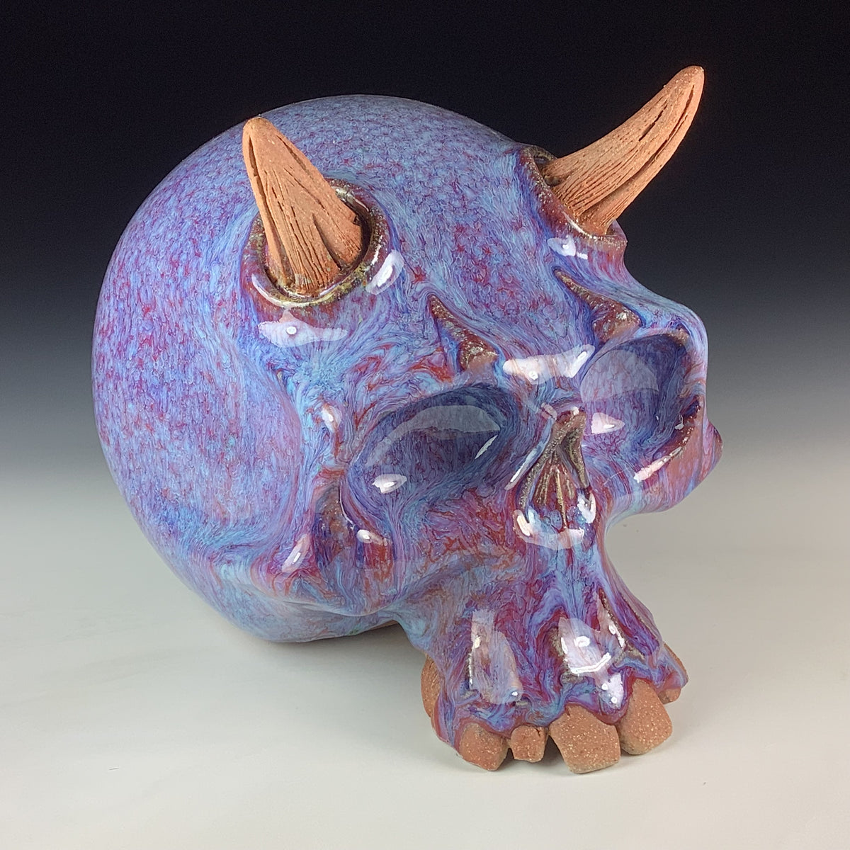Handmade Purple Ceramic Stoneware Pottery Skull