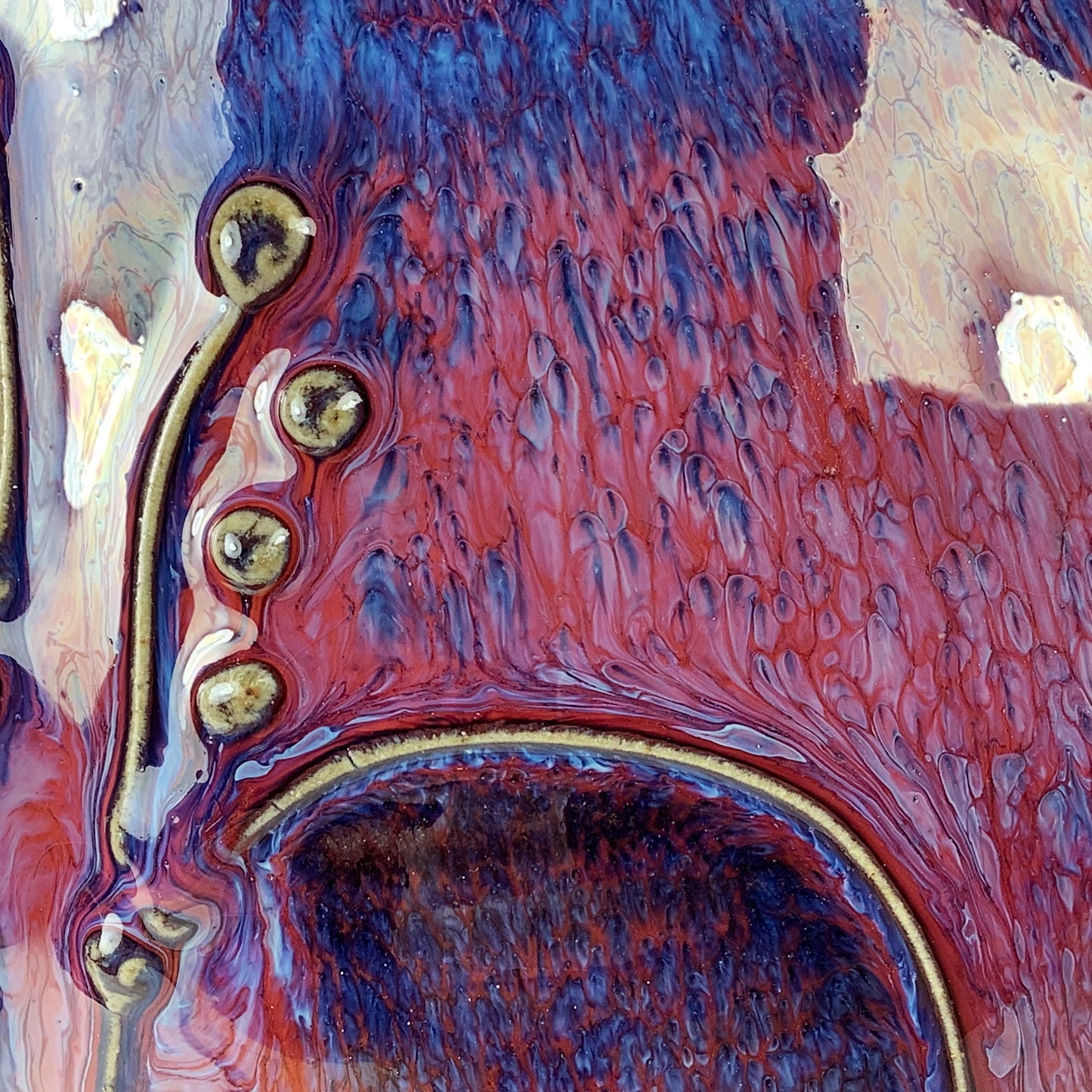 Handmade Ceramic Teapot: Purple Red Glaze, Slip Trailed Bamboo Stoneware - Item 4089