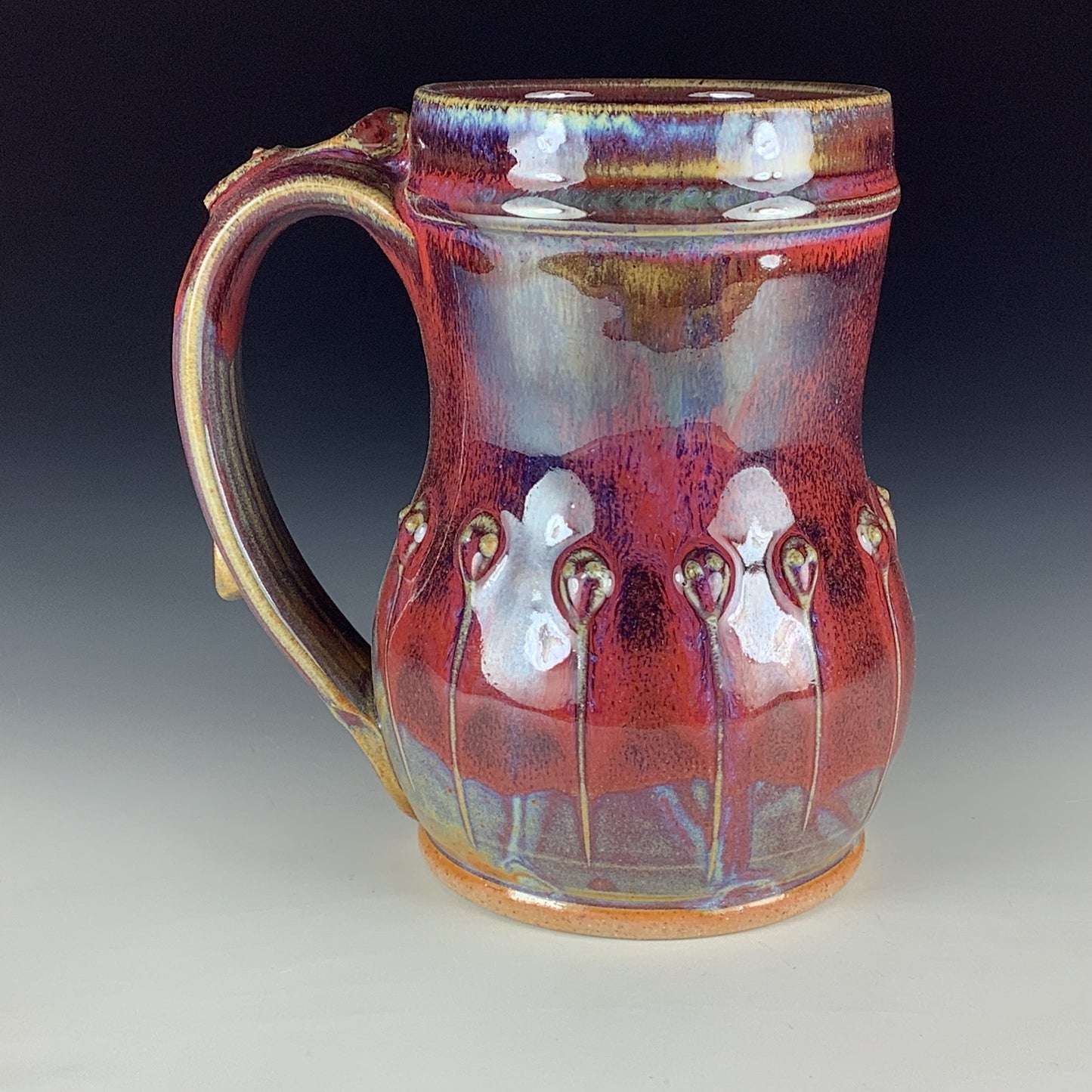 Handmade Stoneware Coffee Mug: Red Glaze, Slip-Dotted