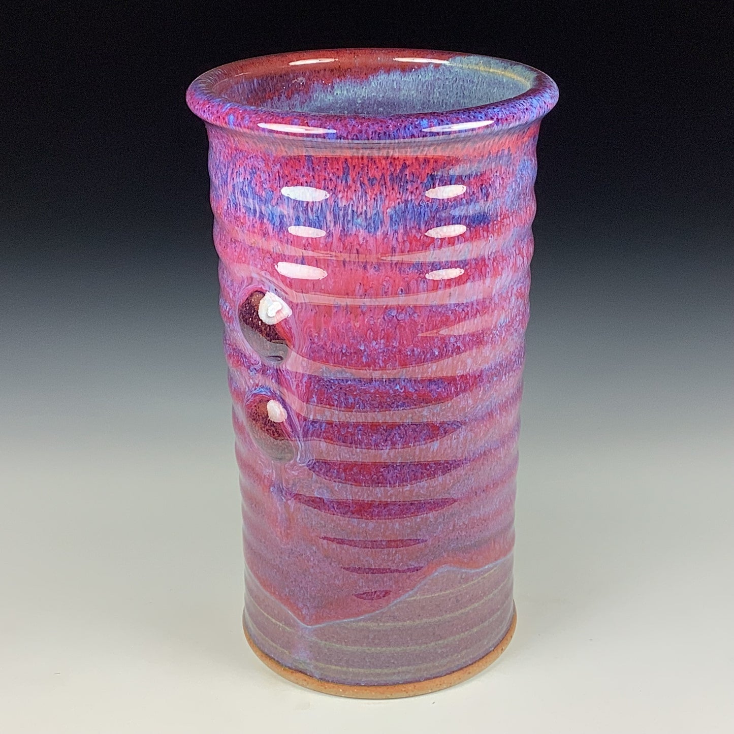 Decorative pottery vases utensil holder crock rustic clay vases artistic luxury handmade vases artistic centerpieces dinnerware stoneware - Purple red wiggle bump - item 3809