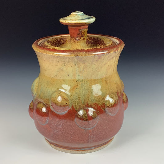Handmade stoneware art ceramic pottery sugar jar - iron red with white ash bump item  3886