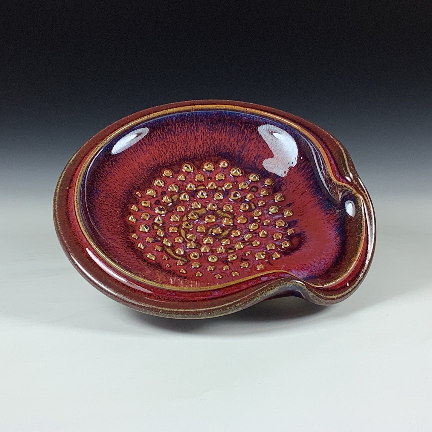 Handmade Ceramic Spoon Rest/Garlic Grater: Red Purple Glaze  - Item 4030