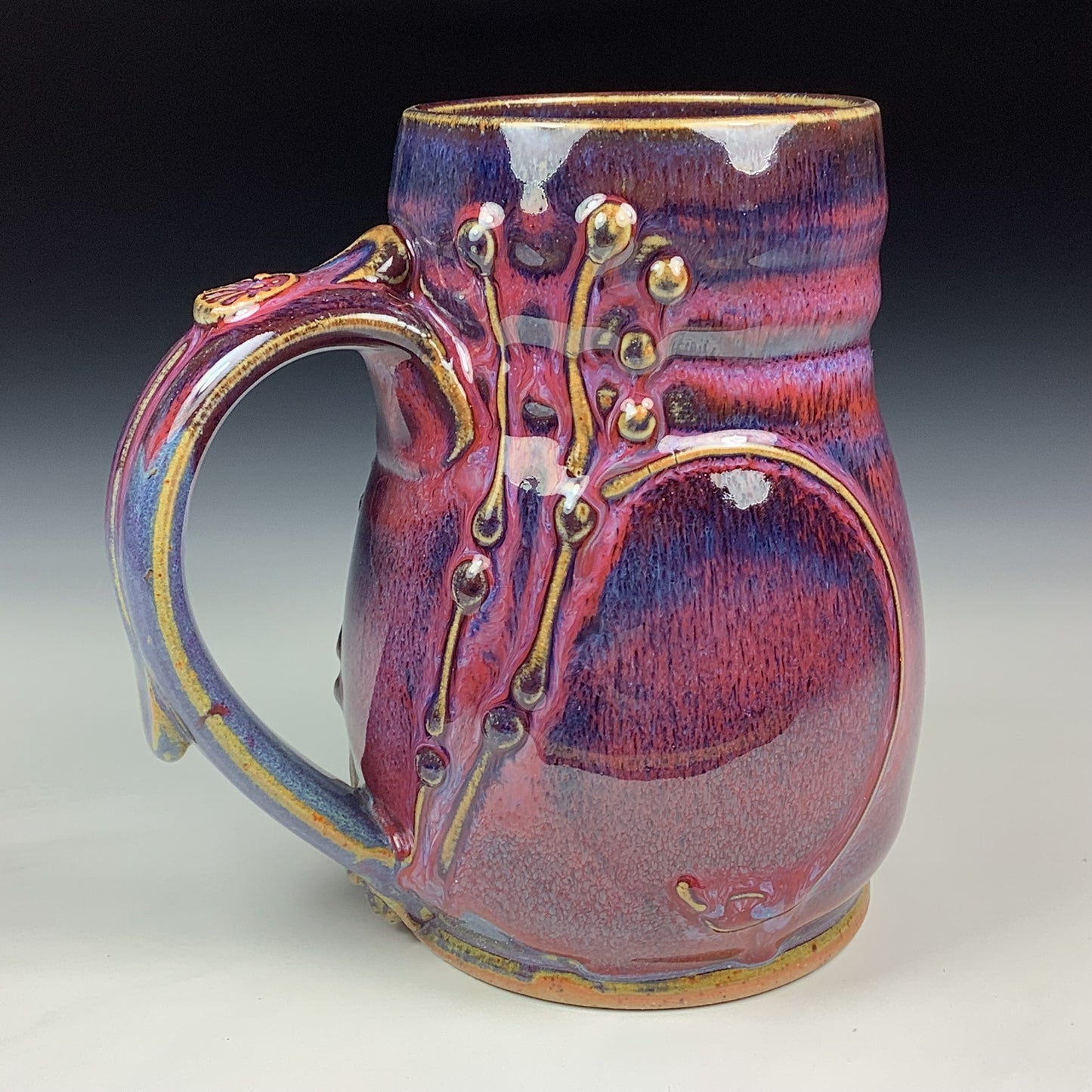 Handmade Stoneware Coffee Mug: Purple Red Glaze, Bump Pottery Tea Mug - Mug 3980