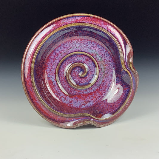 Handmade ceramic spoon rest stoneware pottery kitchenware - spiral spoon rest - Purple red item 3805